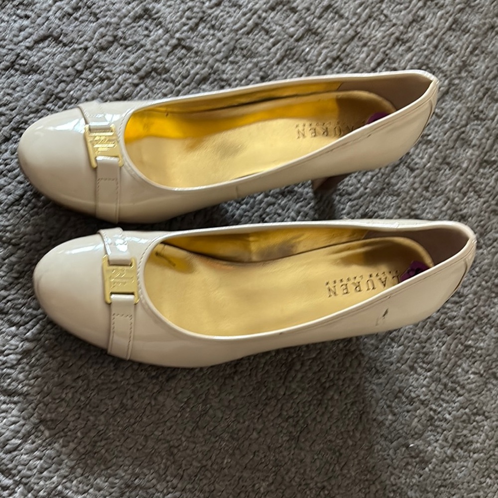 Ralph Lauren Cream Heels with Gold Accent